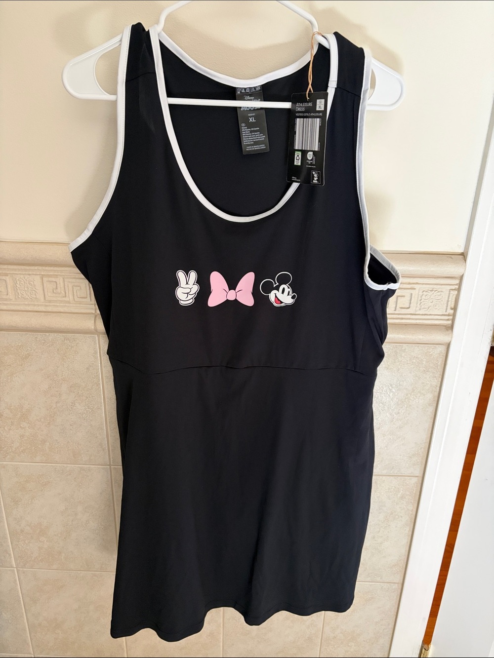 Disney Black One-Piece Athletic Dress with Pink Bow and Minnie Icons